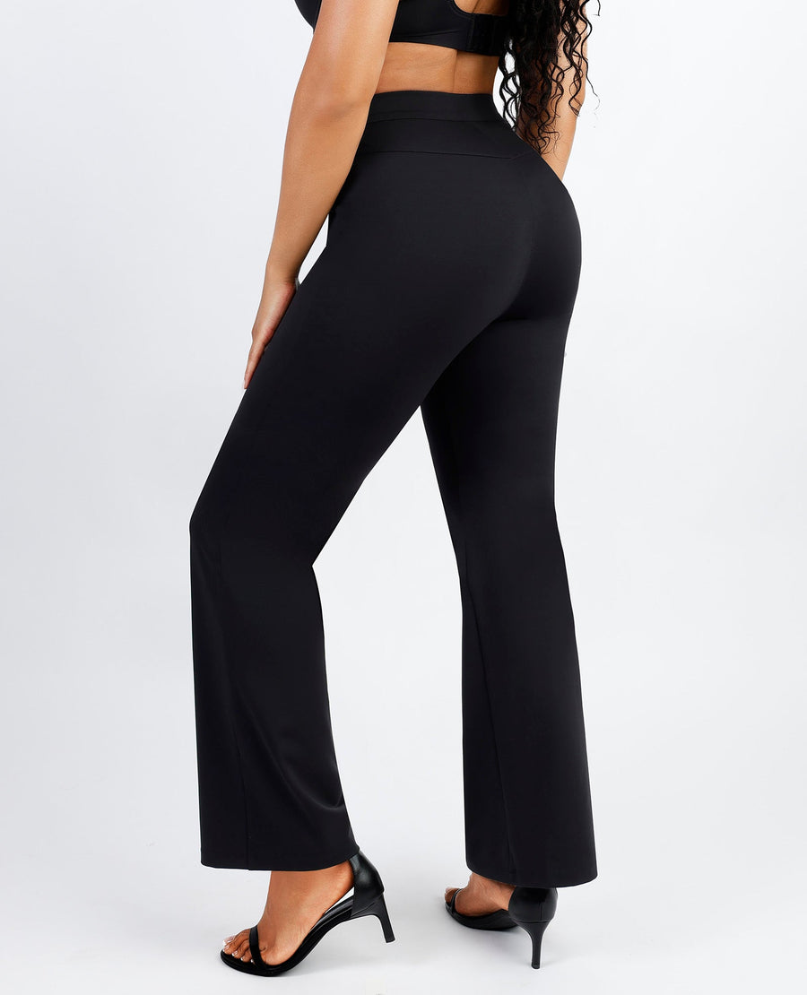 Larisa - Waist Trimming Straight-leg Pants with Built-in Shaping Shorts - Bella Fit USSBlack