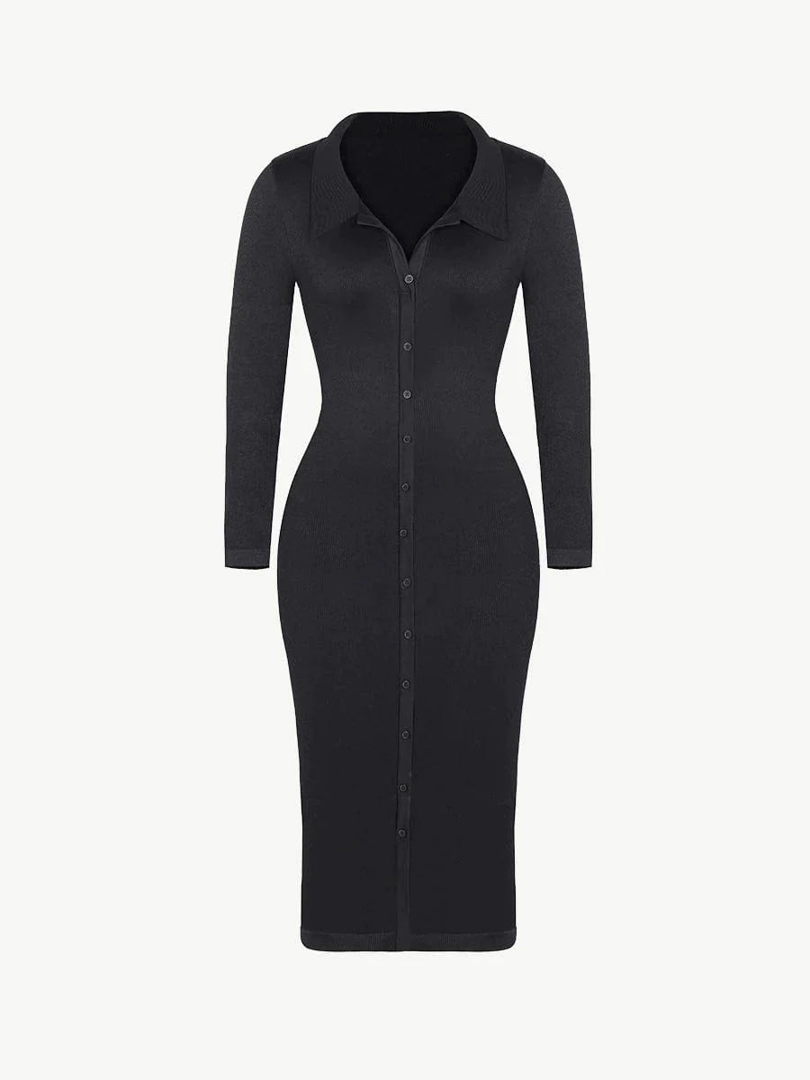 Raven - Shapewear Dress Front Button Collar - Bella Fit USXS/SBlack